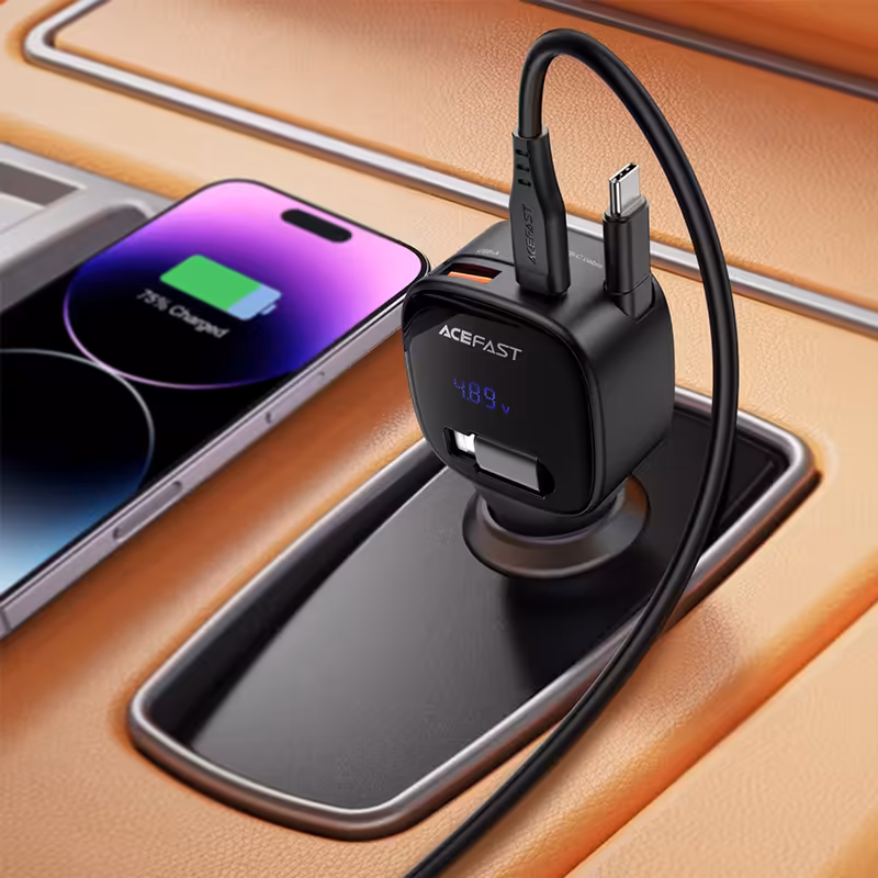 AceFast B17 95W Car Charger with Telescopic Cable - Image 4